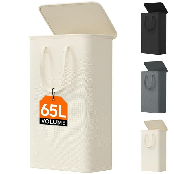 1 Piezas Cesto Ropa Sucia Estrecho con Tapa 65L, Cesta Ropa Sucia con Asas Extendidas, Cesta de Almacenamiento, Cubo Ropa Sucia Pequeño Plegable para Baño, Dormitorio, Lavadero