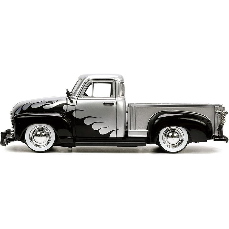 Jada 1953 Chevy 3100 Pickup Diecast Toy, Silver/Black Flames