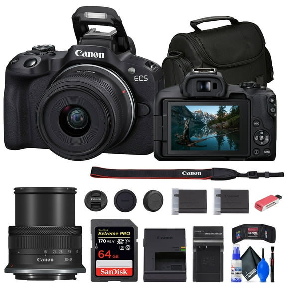 Canon EOS R50 Mirrorless Camera with 18-45mm Lens   64GB Card   Bag   More(International Model)