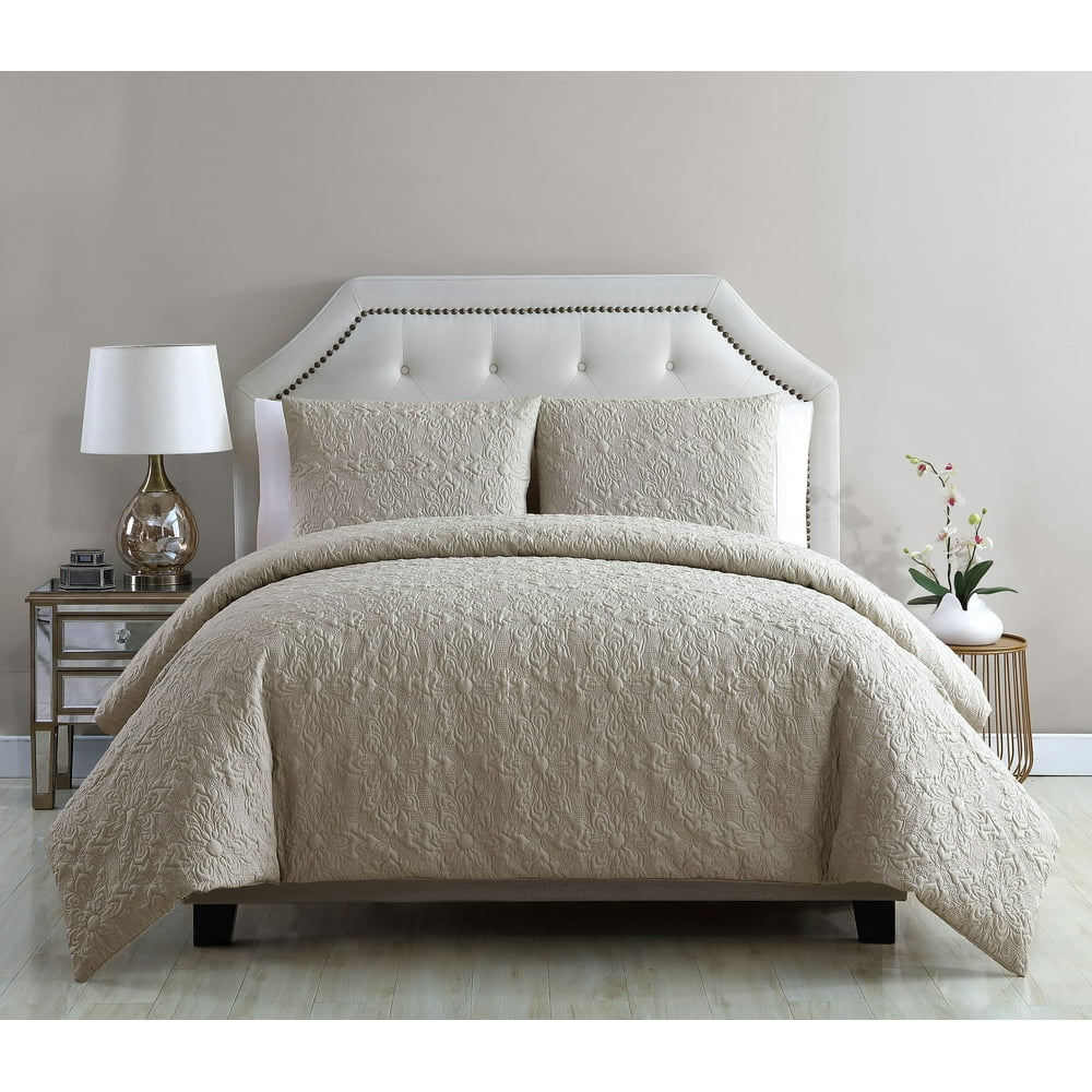 VCNY Home Caroline Embossed Solid Floral Duvet Cover Set, King, Taupe