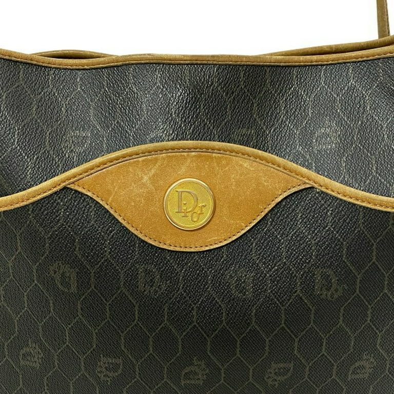Pre Owned Christian Dior Tote Bag Black Brown Honeycomb Shoulder