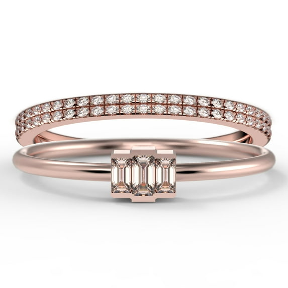 Dazzling 1.70 Carat Baguette Cut Trilogy Morganite Engagement Ring, Dainty Wedding Ring in 10k Solid Rose Gold, Three Stone Ring, Promise Ring, Trio Set, Matching Band