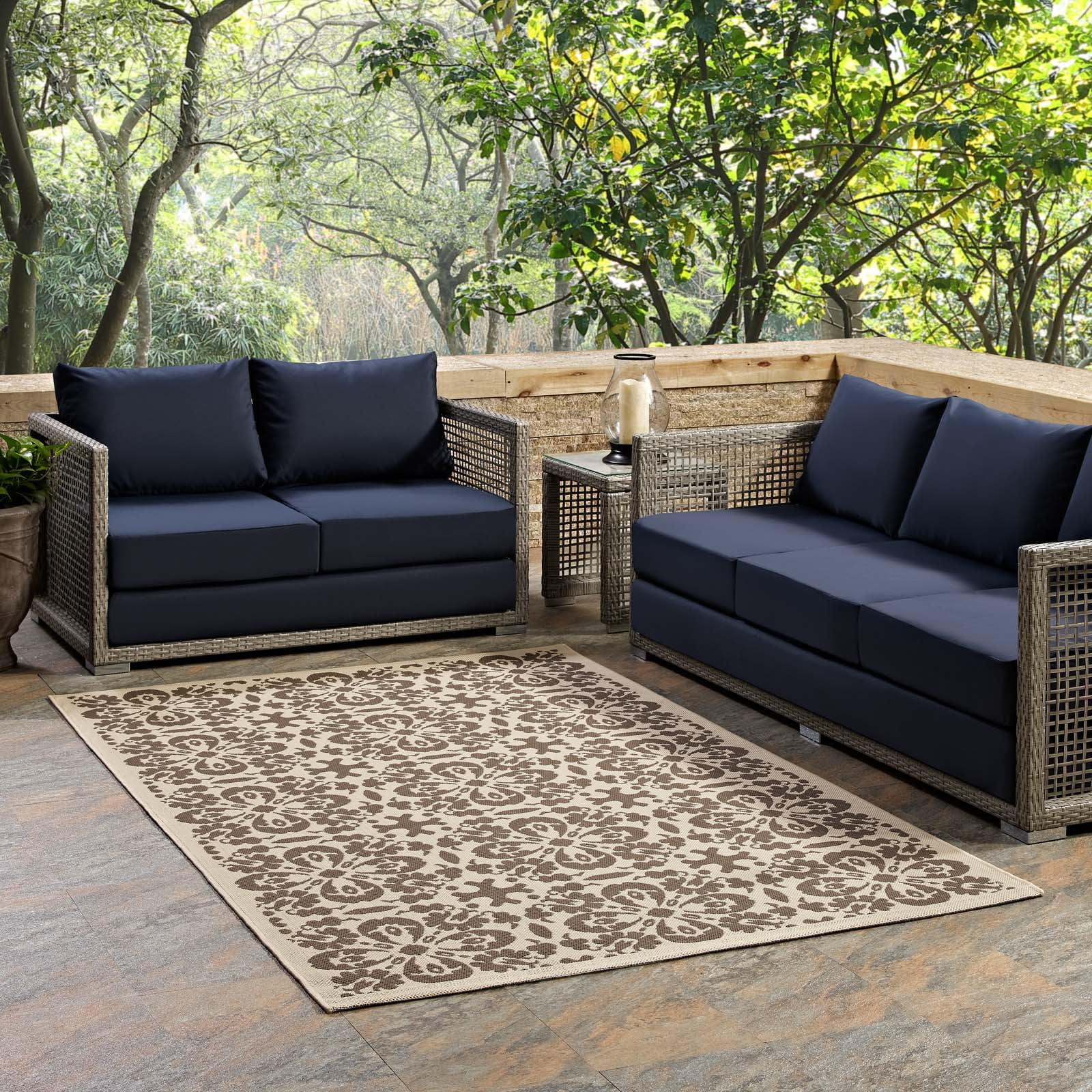 Modway Ariana 94.5x122" Floral Trellis Fabric Area Rug in Light/Dark Beige