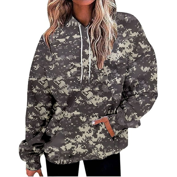 Duoif Womens Hoodies, Women's Casual Print Pullover - Round Neck Loose Sweatshirt Womens Sweatshirt Army Green L