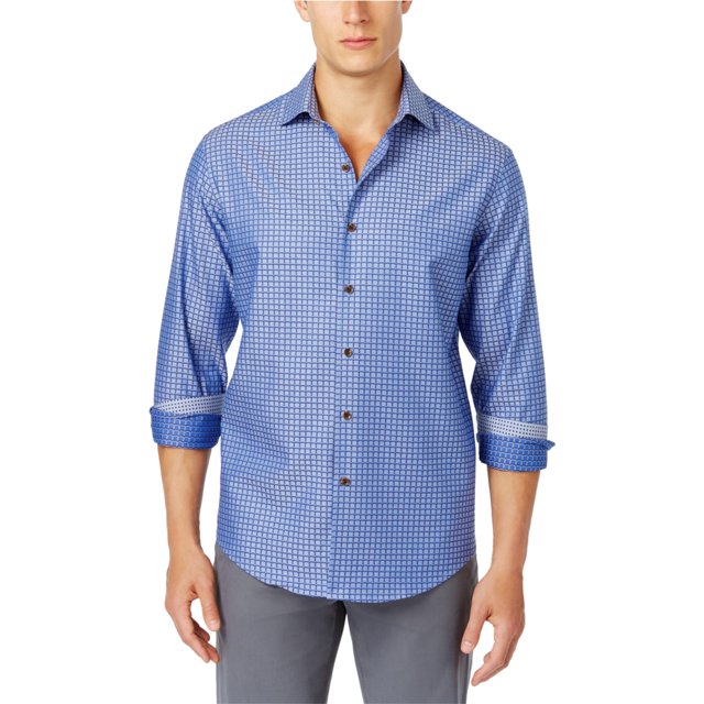 Camisa abotonada con patrón de cuadrícula para hombre Tasso Elba Azul pequeña