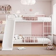 thumbnail image 2 of Harper & Bright Designs Full Over Full Metal Bunk Bed with Slide & Guardrails, Metal Bunkbeds Frame for  Bedrooms, White, 2 of 14