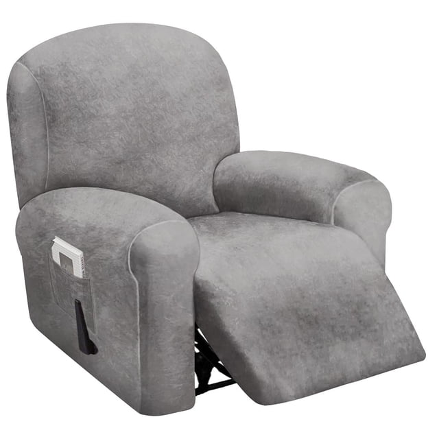 Funda de sillón reclinable ULTICOR para 1 asiento, terciopelo, elástica, gris claro