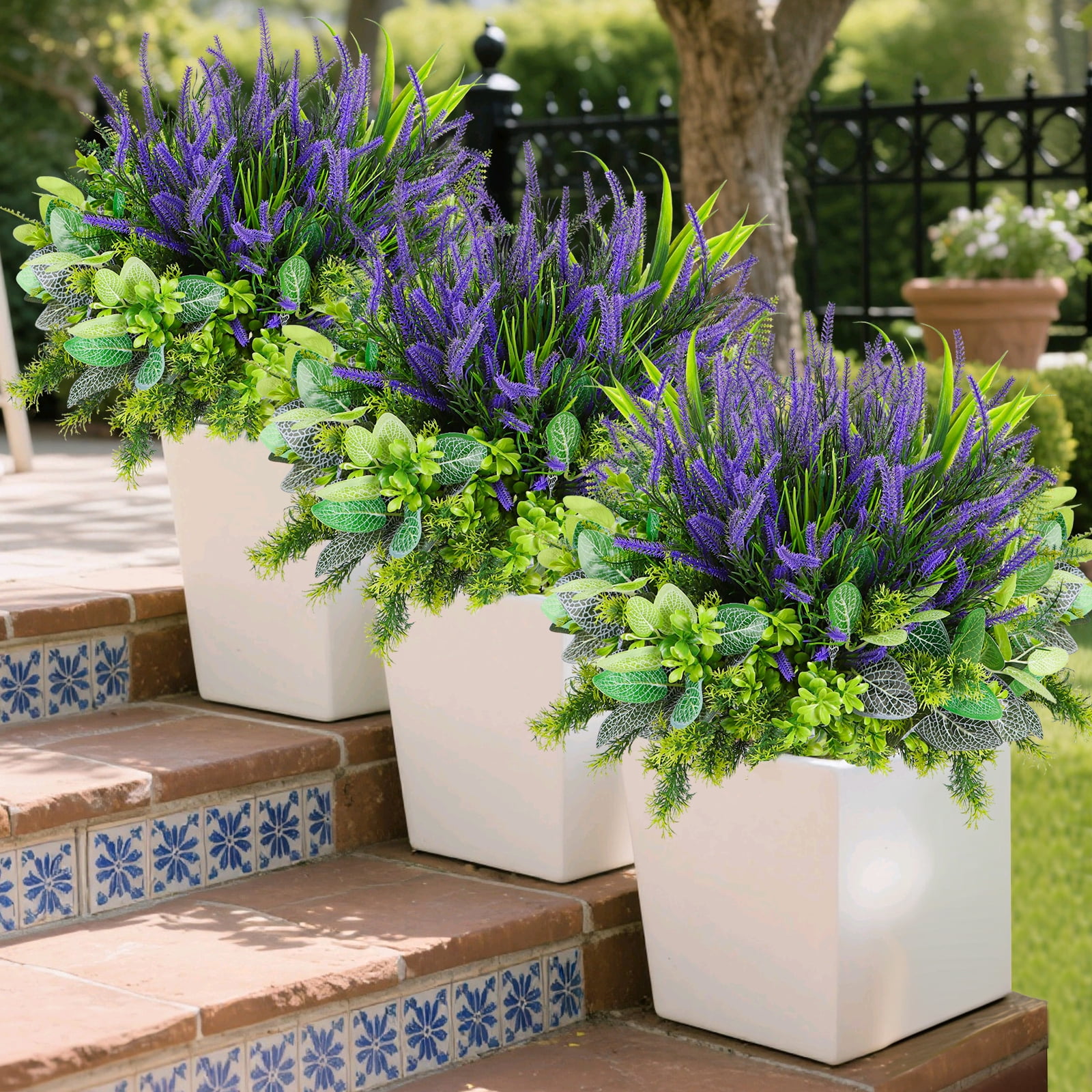 VKFVKF 24 Bundles Artificial Flowers for Outdoors UV Resistant Fake Plastic Plants Faux Boston Fern Greenery Stems for Spring Summer Indoor Garden Patio Window Box Kitchen Home Decor, Mixedcolor