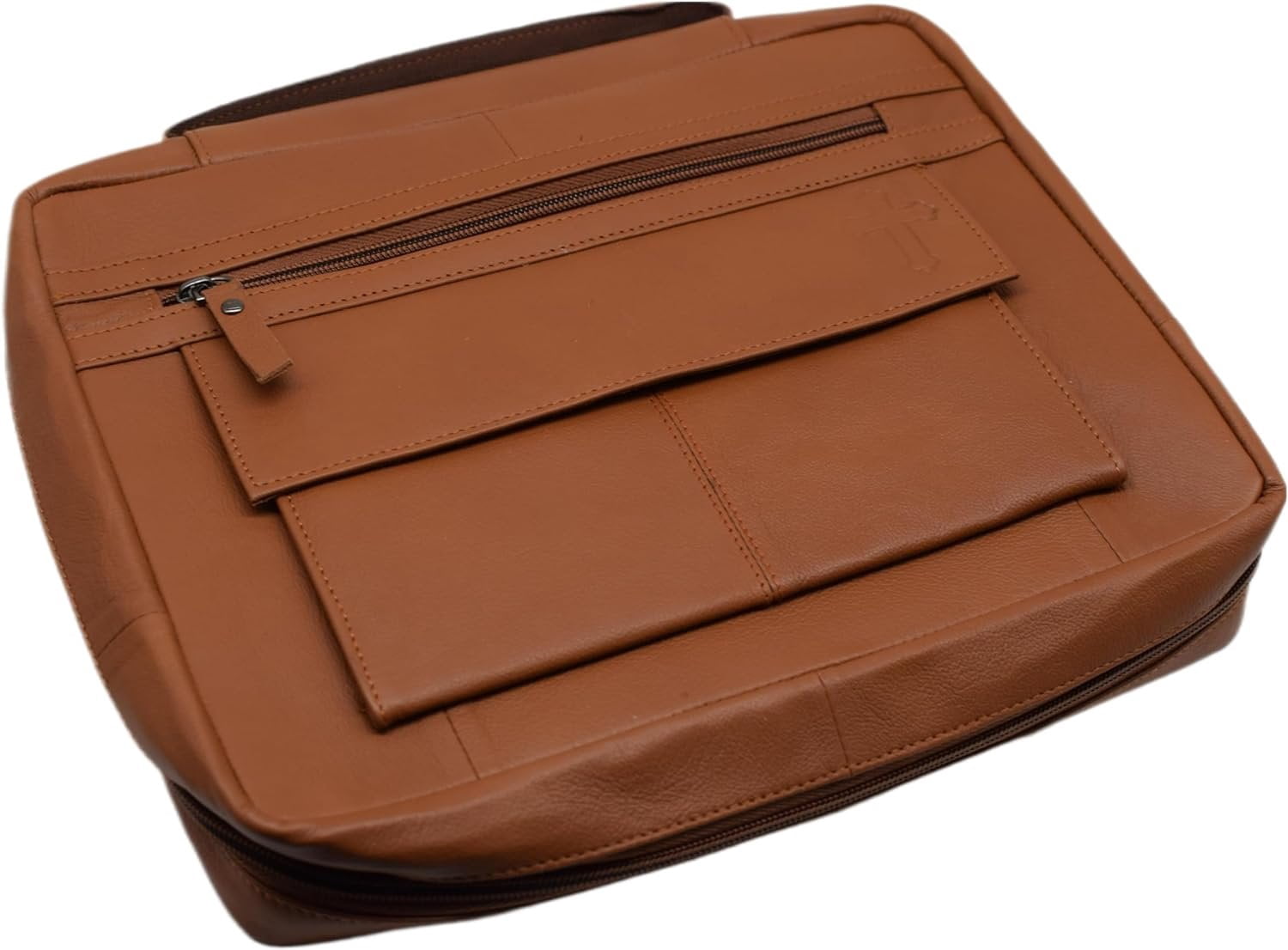 Large Cross Bible Book Cover Genuine Leather with Handle Cross Tan