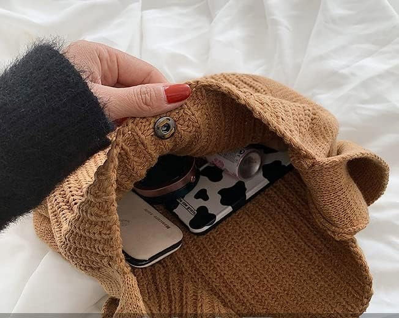 Kukuzhu Large Crochet Tote Bag for Women Casual Hobo Bag Shoulder Bag Retro Knitted Purses Handbag Beach Travel Tote Bag