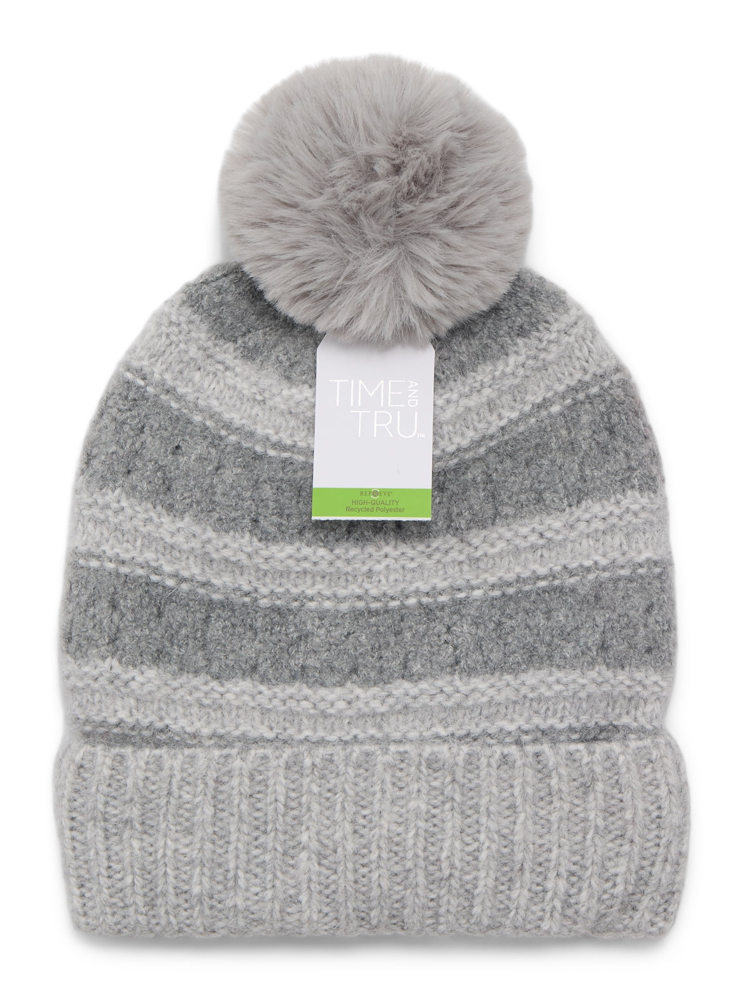 Time and Tru Women's Pointelle Beanie, One Size Fits Most, Medium Grey Heather