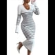 thumbnail image 2 of Vestido de Suéter A Rayas con Cuello en V para Mujer, Larga, Ajustado, Midi. M, 2 of 7