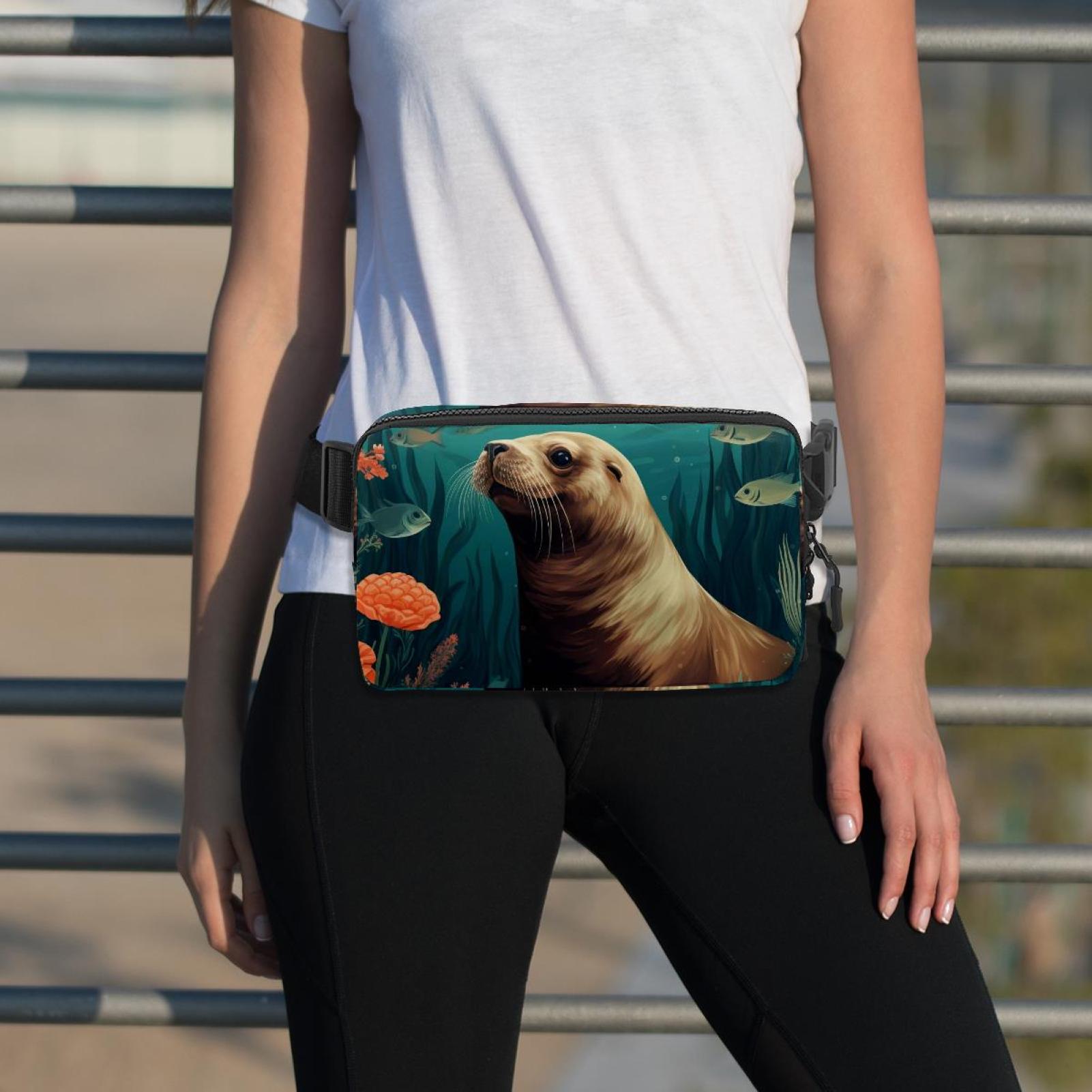Sea lion Lightweight Running Belt Waist Bag with Extension Strap and Money Belt - Unisex