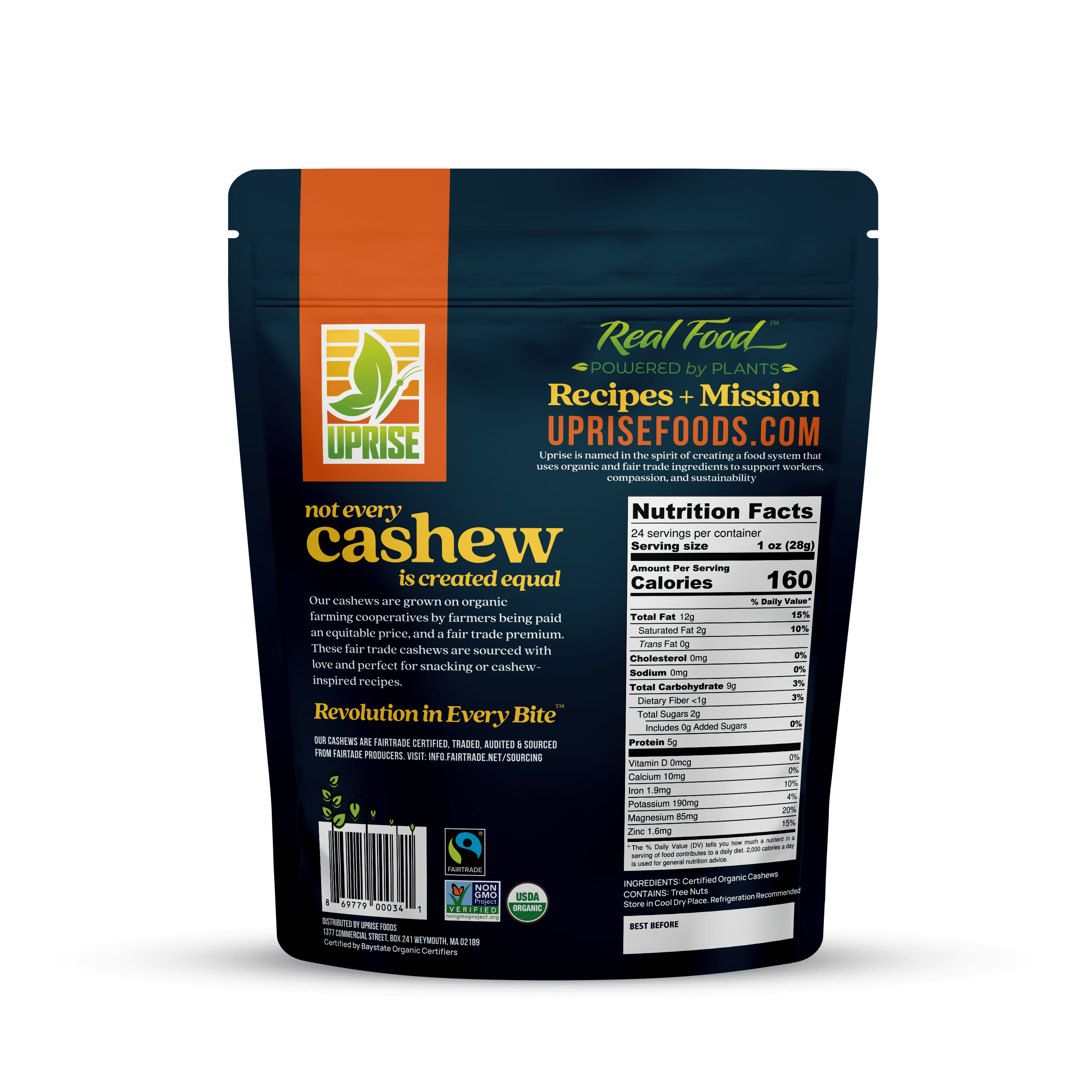 Fair Trade Organic Raw Whole Cashews (1.5 lb)