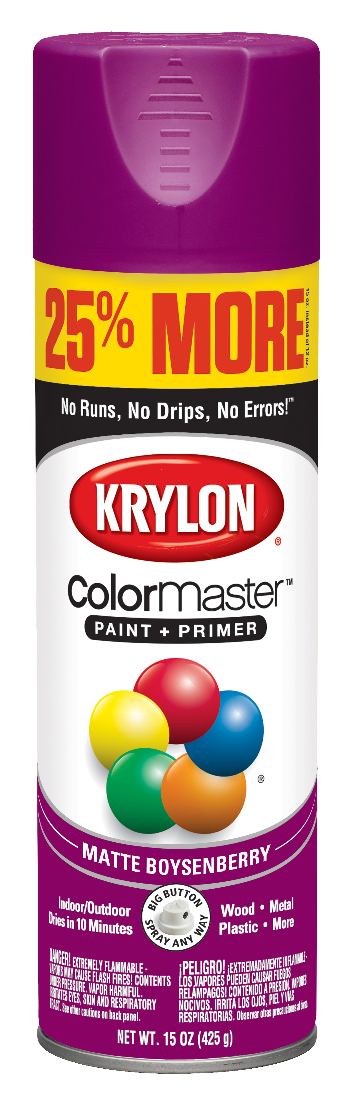 Krylon ColorMaster Paint + Primer Spray Paint Bonus, Matte, Boysenberry