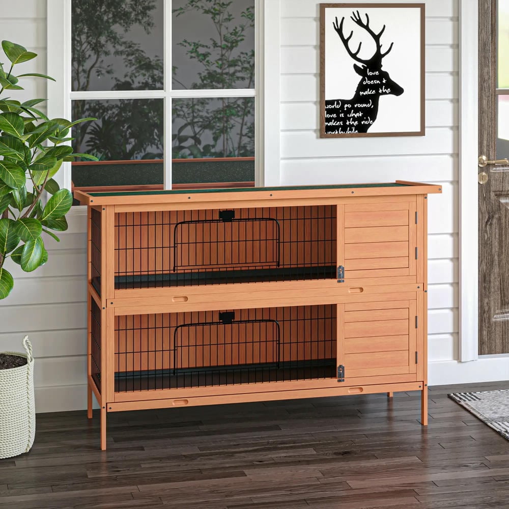 Resenkos Rabbit Hutch, Duck Cage Hutch,Rabbit Coop, 54" 2-Story Large Rabbit Hutch Bunny Cage with Lockable Doors, No Leak Tray,Natural