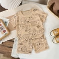 thumbnail image 2 of HCNTES Baby Boy Girl Cute Soft Clothing Sets Short Sleeve Tops and Pants Kids 2pcs Casual Outfits Spring Fall Summer Unisex Loungewear Outfits Set(Khaki,9-18 Months), 2 of 4