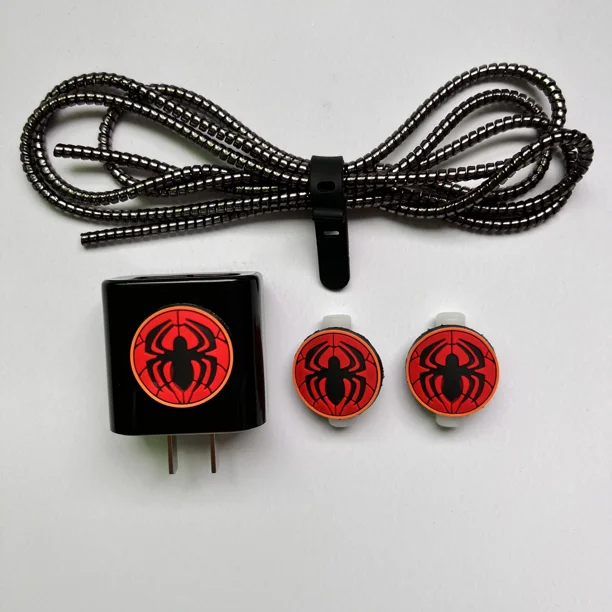 Juego de enrollador de Cable de dibujos animados de Marvel para iPhone 11 12, carga rápida, enchufe de 18/20 W, protección del cargador de línea de datos, Cable en espiral