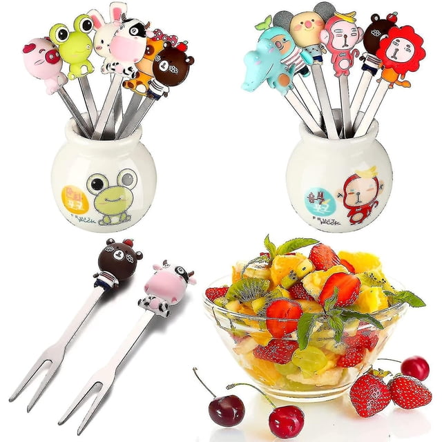 12 piezas de palillos de fruta LIUYMXG para niños 2 juegos de tenedores de fruta de acero inoxidable
