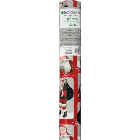Holiday Time Single Roll Gift Wrap, Santa, 90 sq ft