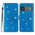 thumbnail image 6 of For Google Pixel 6 Wallet Case Bling Shiny Premium PU Leather with RFID Blocking Card Slots Holder Magnetic Flip Kickstand Shockproof Wrist Strap Cover For Google Pixel 6, Blue, 6 of 7