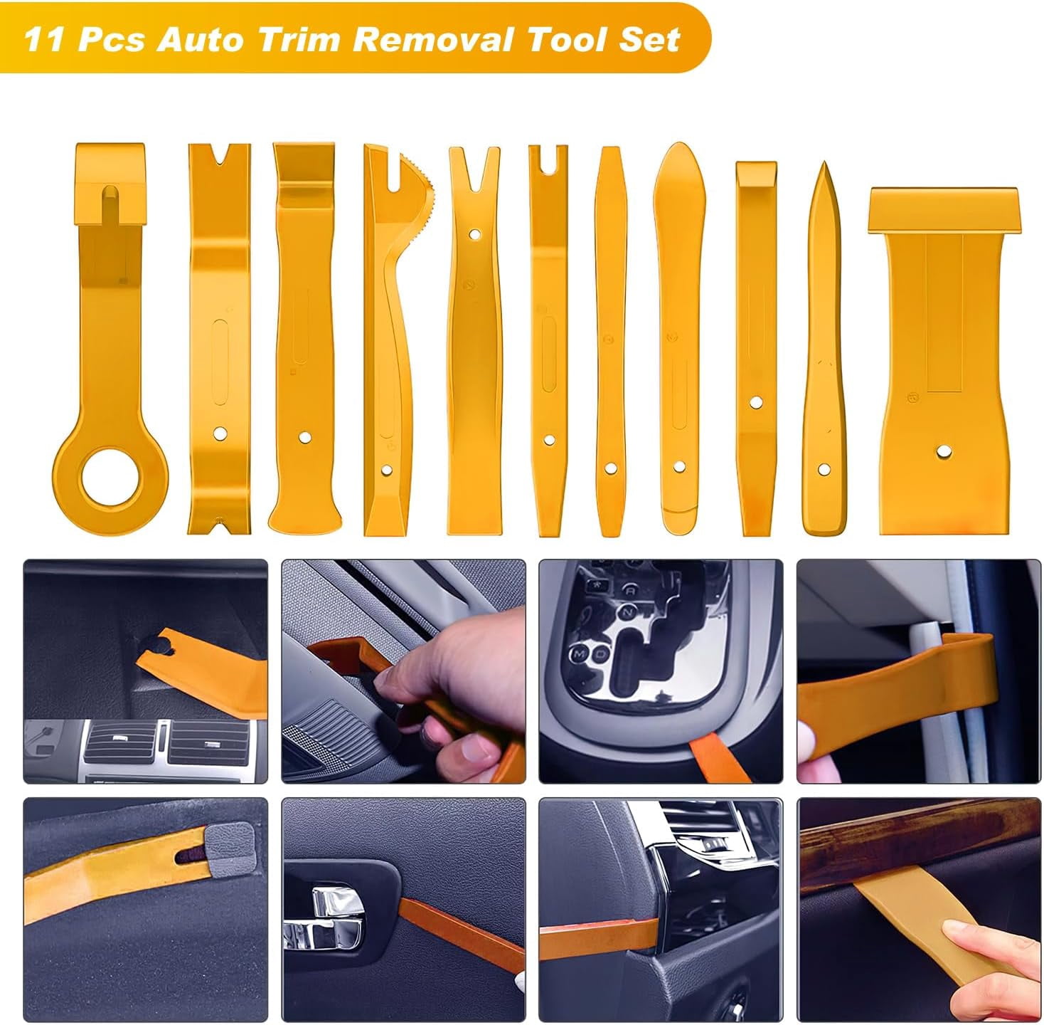 GOOACC 40Pcs Trim Removal Tool,Auto Terminal Removal Key Tool,Auto Clip Pliers Stereo Removal Tools,Car Upholstery Repair Removal Kit,Wiring Threader,Car Film Scrape-Yellow