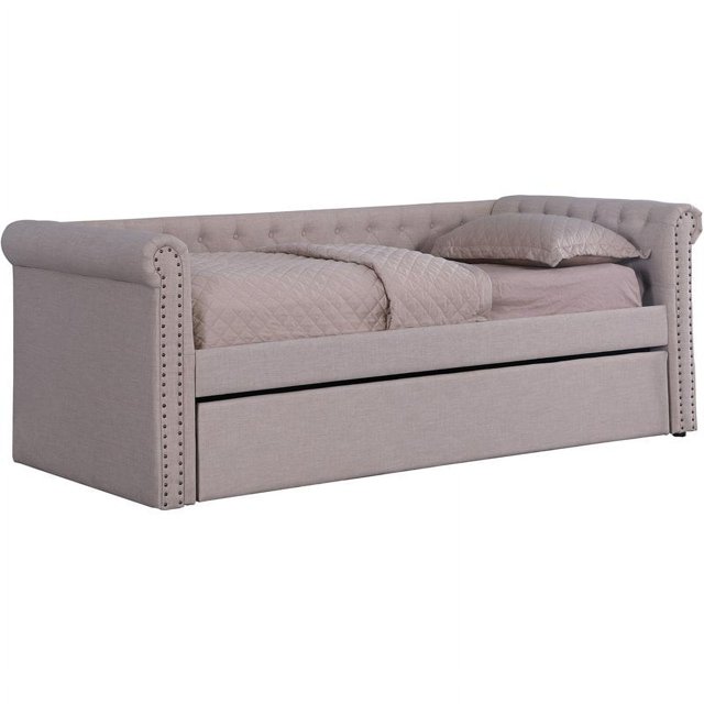 Best Master Furniture Tufted Transitional Fabric Daybed with Trundle, Kids, Beige