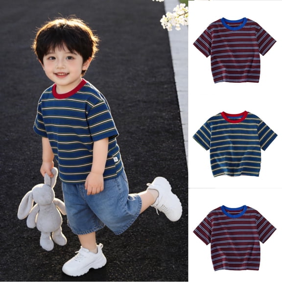 Auroural Boys Shirts Size 5T Boys Shirts Size 5T Children's Summer Children's Raglan Sleeve Striped Short Sleeve Men's and Women's Round Neck Casual T-Shirt Top