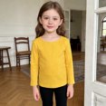 thumbnail image 6 of GiLiling Kids Girls Long Sleeve Shirt Crewneck Ruched Side Slim Fit Ribbed Knit Casual Tee (Yellow, 13-14 Years), 6 of 8