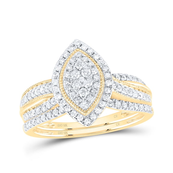 10kt Yellow Gold 1/2 Cttw Natural Diamond Marquise Single Halo Wedding Engagement Anniversary Bridal Set, Women Size: 5-9