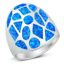 CHOOSE YOUR COLOR Blue Simulated Opal Modern Shapes Ring .925 Sterling Silver Band CZ Female Size 7