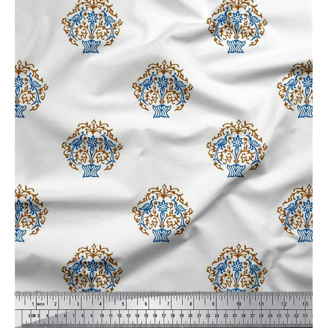 Soimoi Toile de Coton Paon & Arbre Bloc Décor Tissu Imprimé Yard 56 Pouces de Large
