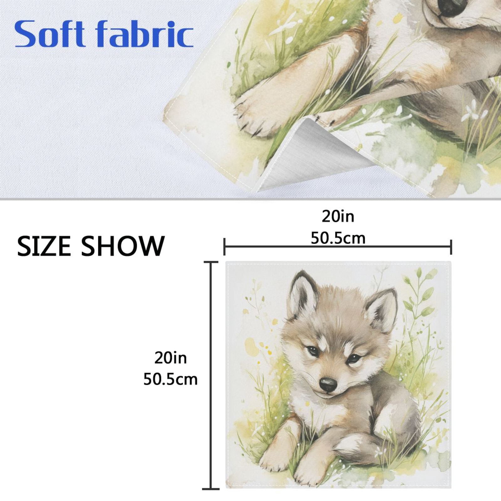 JSTEL Cute Wolf Baby Cloth Napkins Set of 6, 20x20 Inch Washable and Reusable Napkin for Decoupage Dinner Party Everyday Use