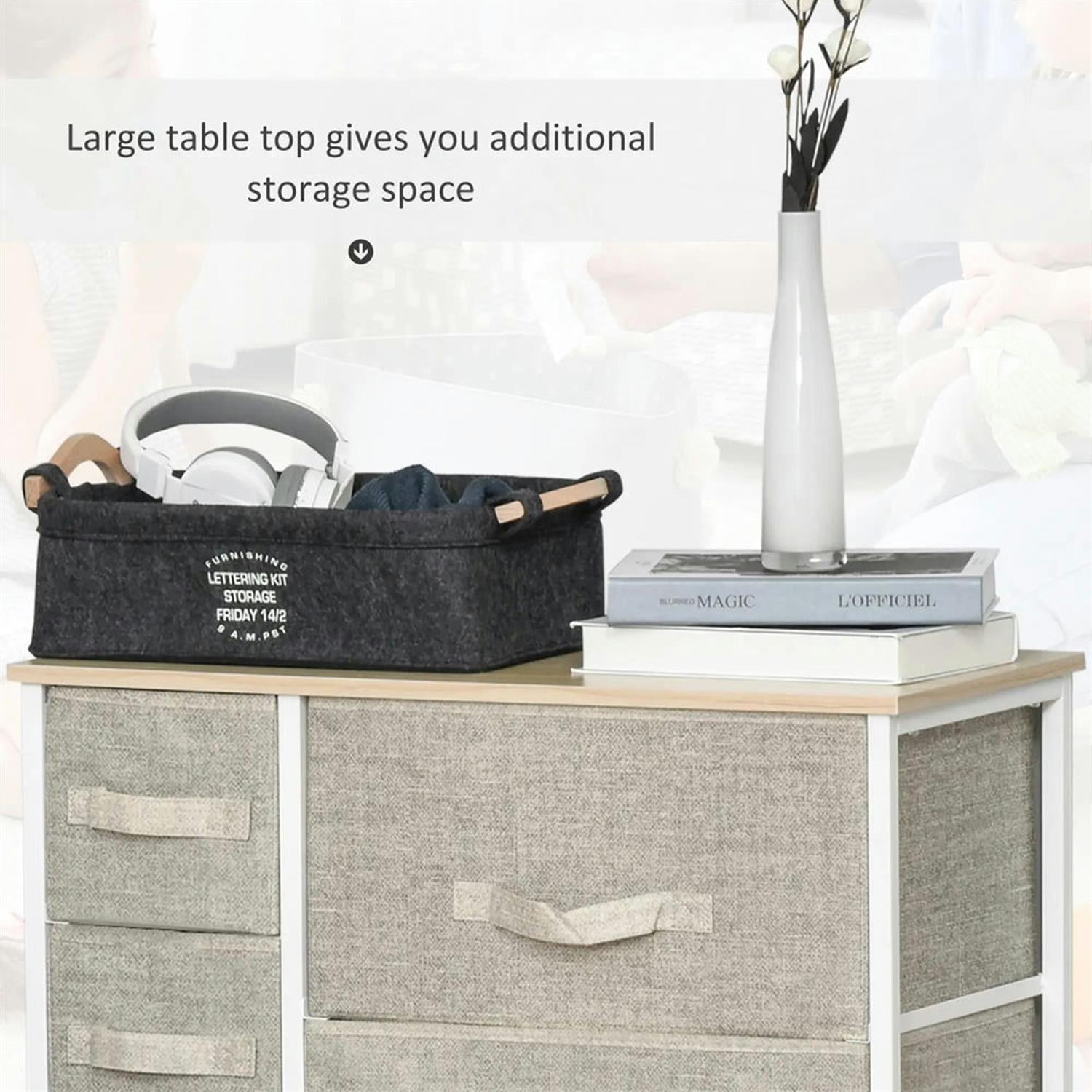 Demi Bonn 7-Drawer Dresser, Fabric Storage Tower for Bedroom, Hallway, Entryway, Closet, Steel Frame, Wood Top, Easy Pull Handle, Gray