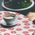 thumbnail image 2 of Ambesonne Feminine Fitted Round Tablecloth, Red Lipsticks Kiss Marks, 56"- 60" Diameter, White Red, 2 of 5