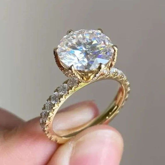 Jewelerix 14K White Gold Halo Round Cut Ring Handmade Jewelry Moissanite Diamond Engagement Ring Bridal Wedding Gift For Her