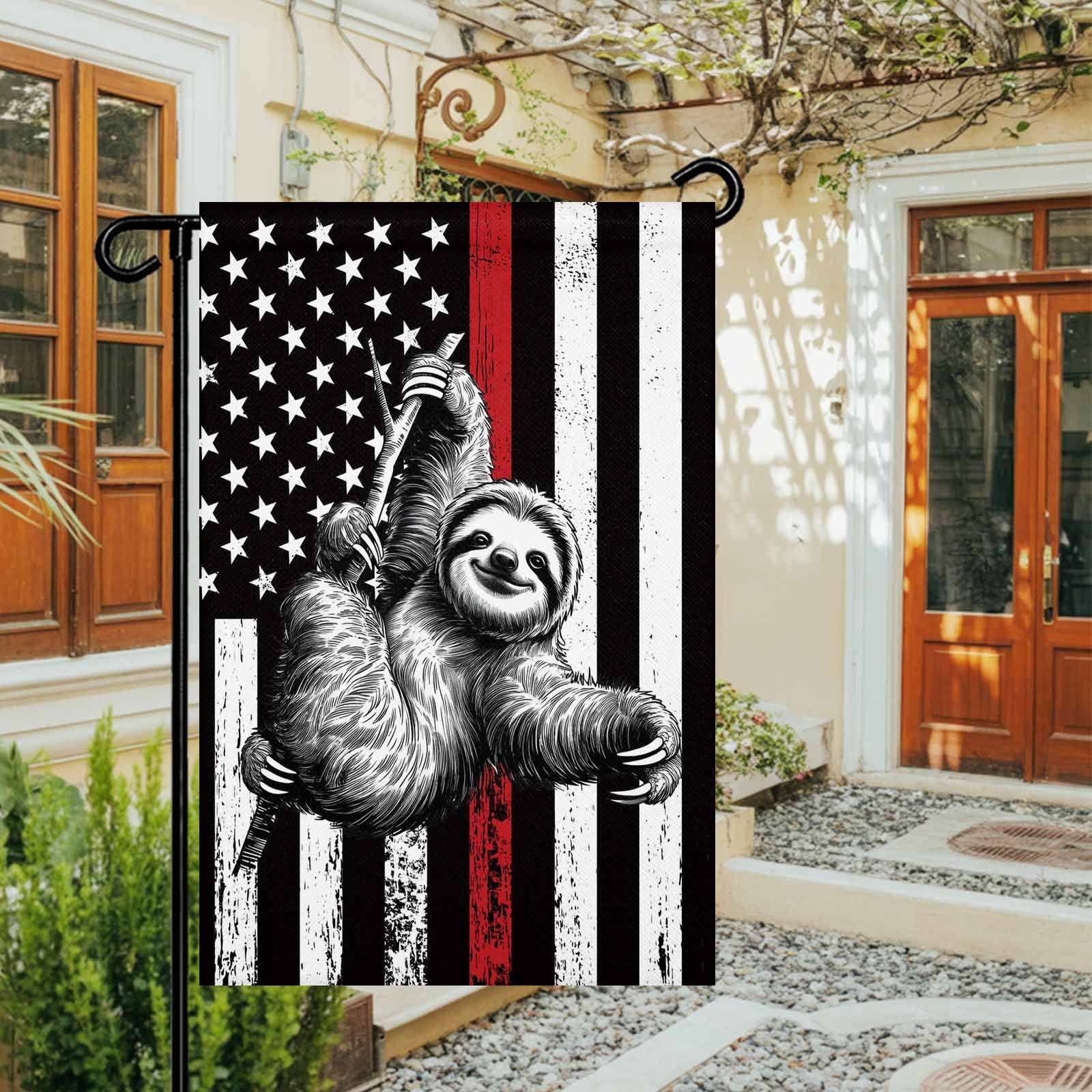 4th of July Garden Flags American Flag Sloth Garden Flag Double Sided Welcome Flag USA Flag Red Stripes Independence Day Yard Flags for Outdoor Lawn Porch Memorial Day Holiday Decor 28x40 Inch