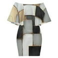 thumbnail image 6 of Vinatge Geometric Abstract Art Grey Black Gold Women's Off The Shoulder Ruffles Summer Wedding Guest Loose Casual Party Beach Dress, 6 of 9