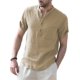 thumbnail image 2 of Txlixc Camisa con cuello levantado y botones para hombre, manga corta, color sólido, uso diario, ropa de calle informal, tops para hombre Txlixc Casual, 2 of 6