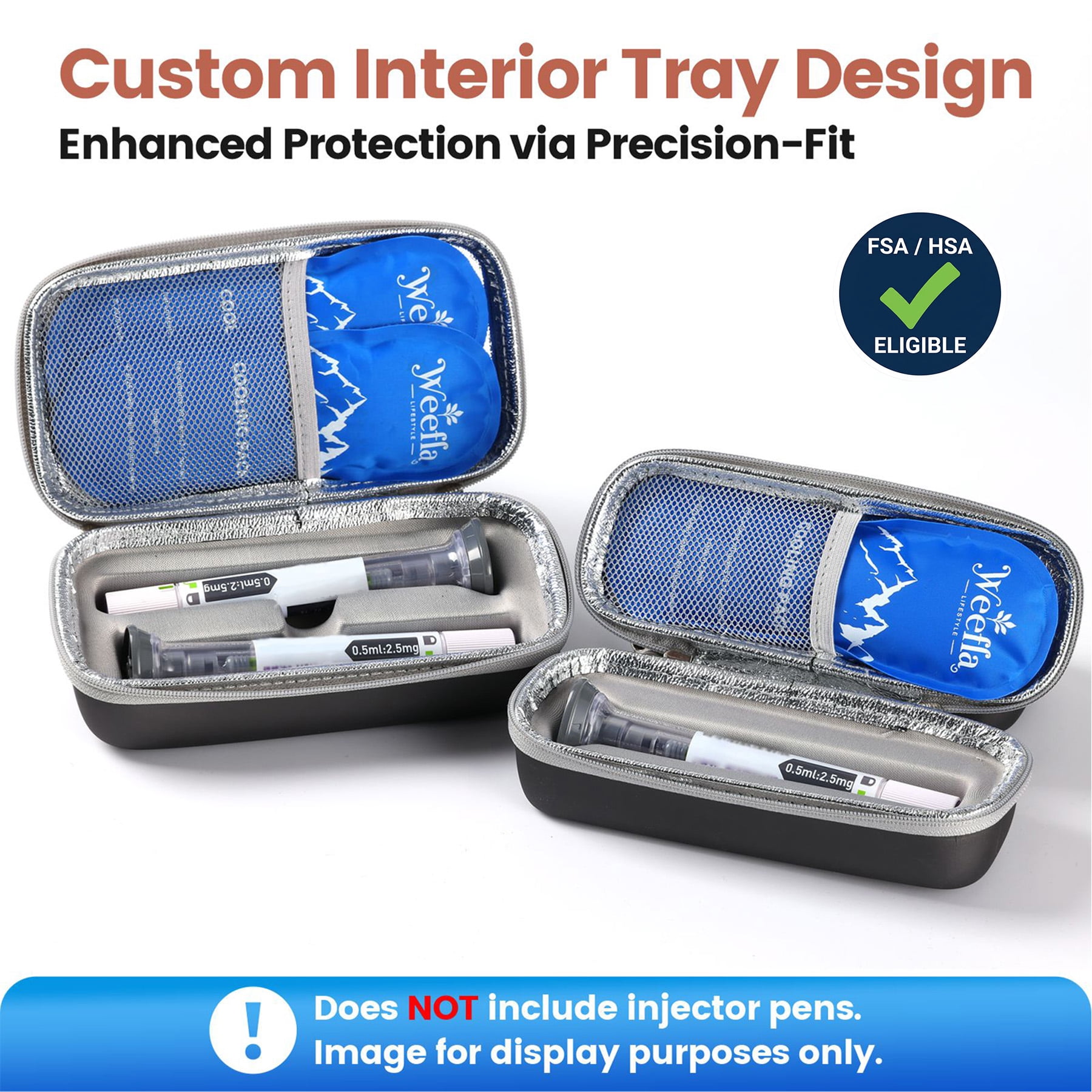 weefla Custom-Fit Insulated Cooler Travel Case for 2 Zepbound or Mounjaro Injector Pen, TSA Approved Cold Pack, Hard Shell & Easy to Clean, Compact Syringe Box Holder for Trip (Gray, Dual)
