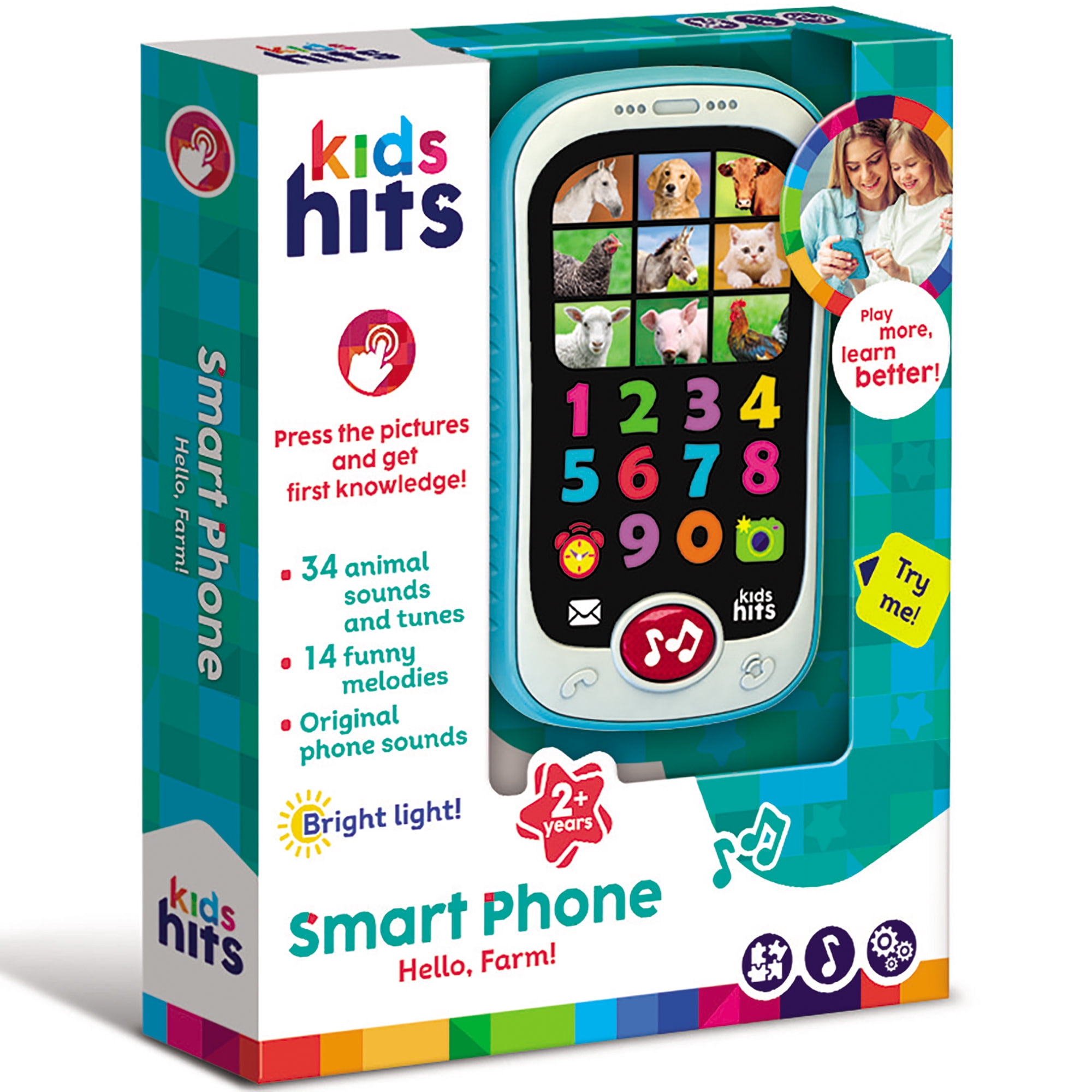 Kids Hits: Smart Phone - Hello, Farm! - Interactive Educational Toy, Games Teach Numbers & Colors, Light-Up, Animal Sounds & Songs, Kid & Toddlers 2+