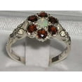 thumbnail image 2 of LBG 10k White Gold Real Genuine Opal & Garnet Womens Vintage Daisy Engagement Ring - Size 6, 2 of 4