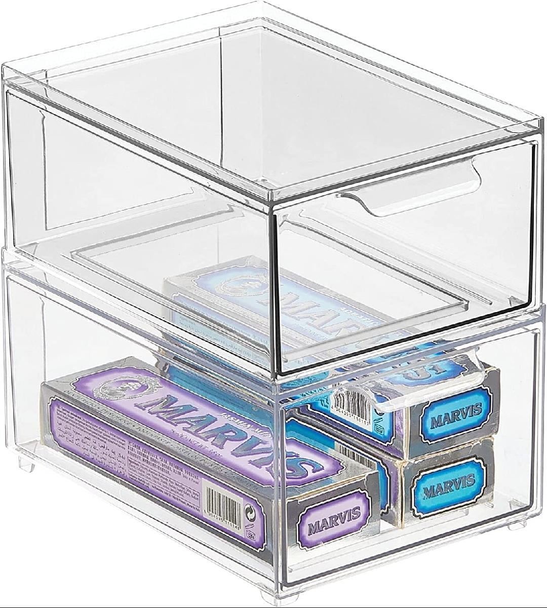 Plastic Stackable Bathroom Storage with Pull Out Bin Organizer Drawer