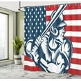 thumbnail image 4 of Ambesonne Baseball Shower Curtain, Player with Bat Old Glory, 69"Wx84"L, Vermilion and Night Blue, 4 of 4