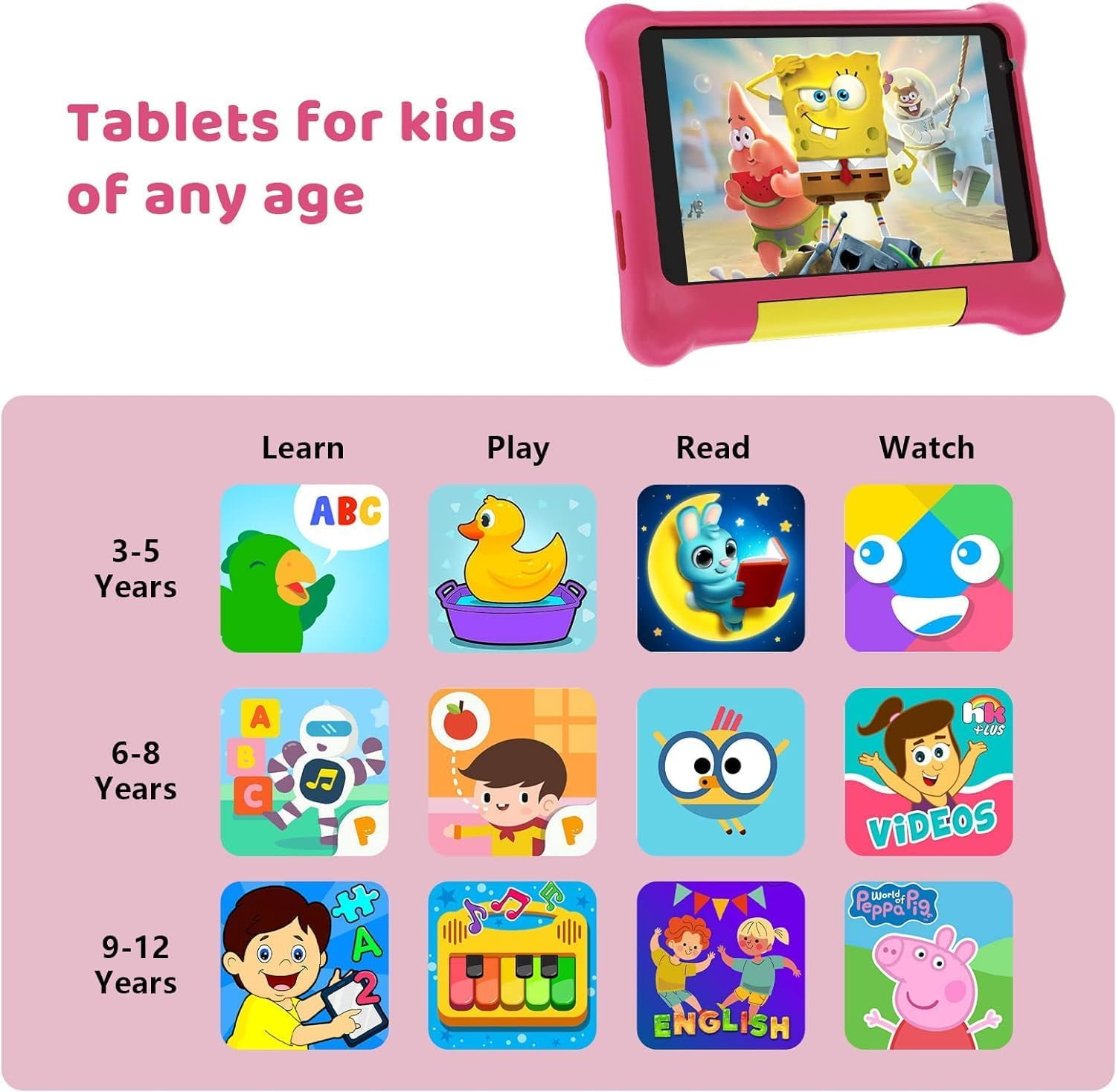 Kids Tablet 7 inch, Android 13 allwinner Go Quad Core, 5GB RAM + 32GB ROM, 128GB Expansion, HD Display, Wifi, Children Tablet with Parent Control - Pink