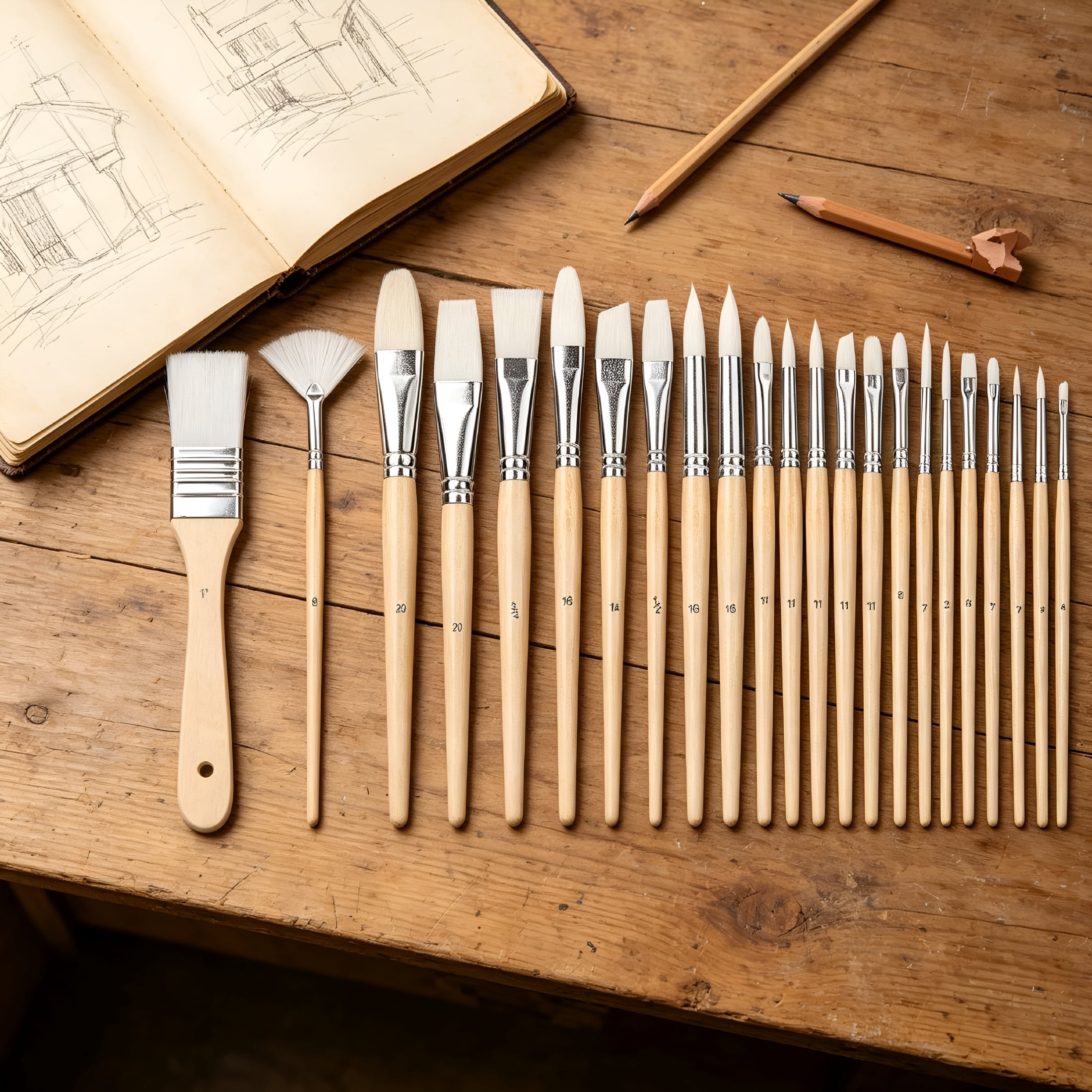 CCOCC Multi-Shaped Polyester Paint Brushes for Acrylic,Oil,Watercolor,Gouache,Fine Detailing,Face Painting,24 Count Different Sizes,Wood Color