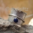 thumbnail image 2 of Lapis Lazuli Silver Spinner Ring, 925 Sterling Silver Lapis Round Stone Spin Ring, Silver Designer Hand Carved Spinner Ring Gift For Her, 2 of 9