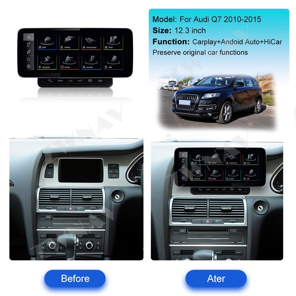 ZWNAV Ultra-Thin 12.3 inch Wireless CarPlay+Android Auto Retain Original Car Function Car Radio Stereo Multimedia Receiver for Audi Q7 2010-2015（Right peptide） Compatible with Original Car System