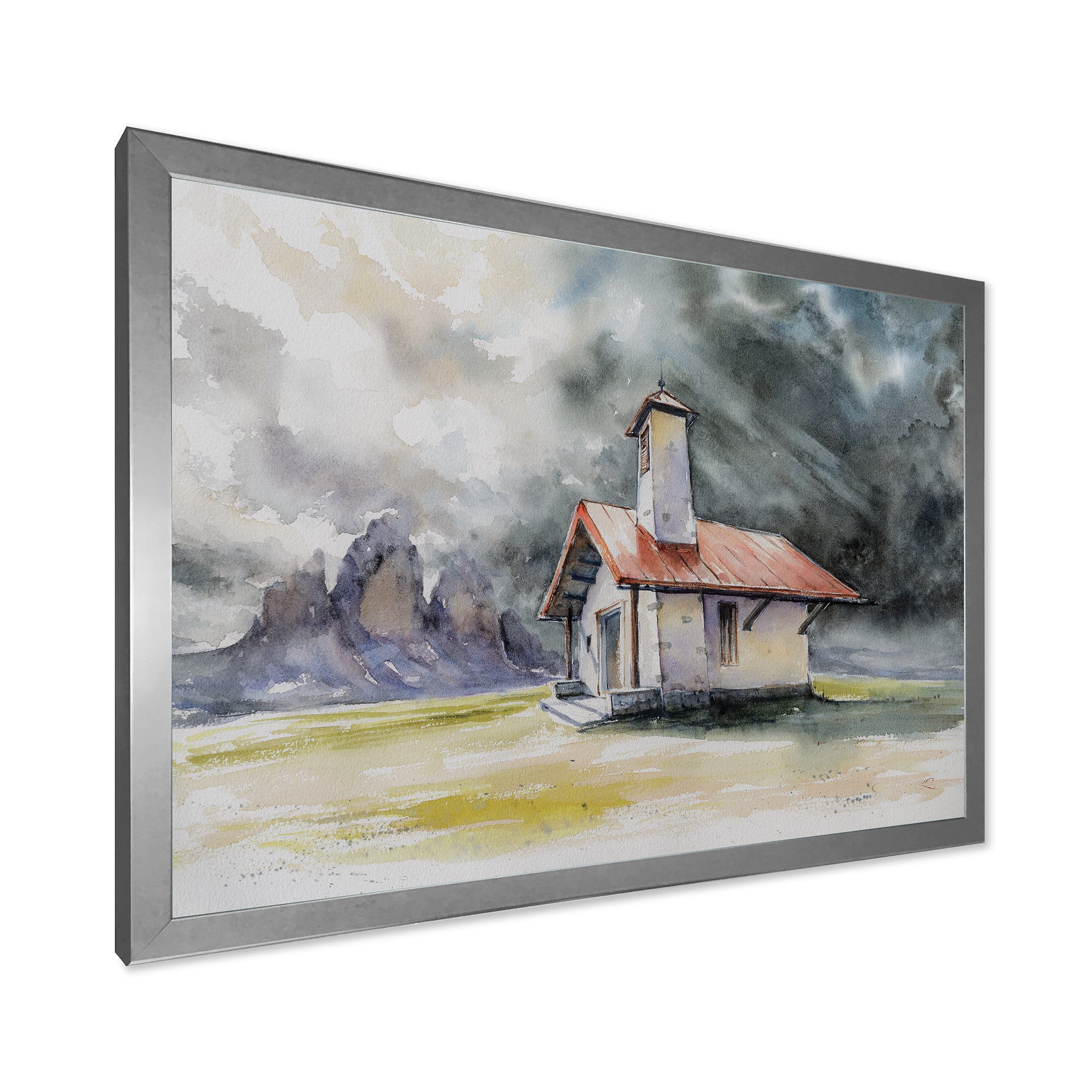 Designart 'Storm On A Rustic House On Mountain Top ' Country Framed Art Print