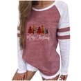 thumbnail image 2 of Hauts de Sortie pour Femmes T-Shirt à Col Rond à Imprimé Patchwork T-Shirt Décontracté de Noël Blouse Hauts Chandail Surdimensionné pour Femmes en Liquidation, 2 of 6